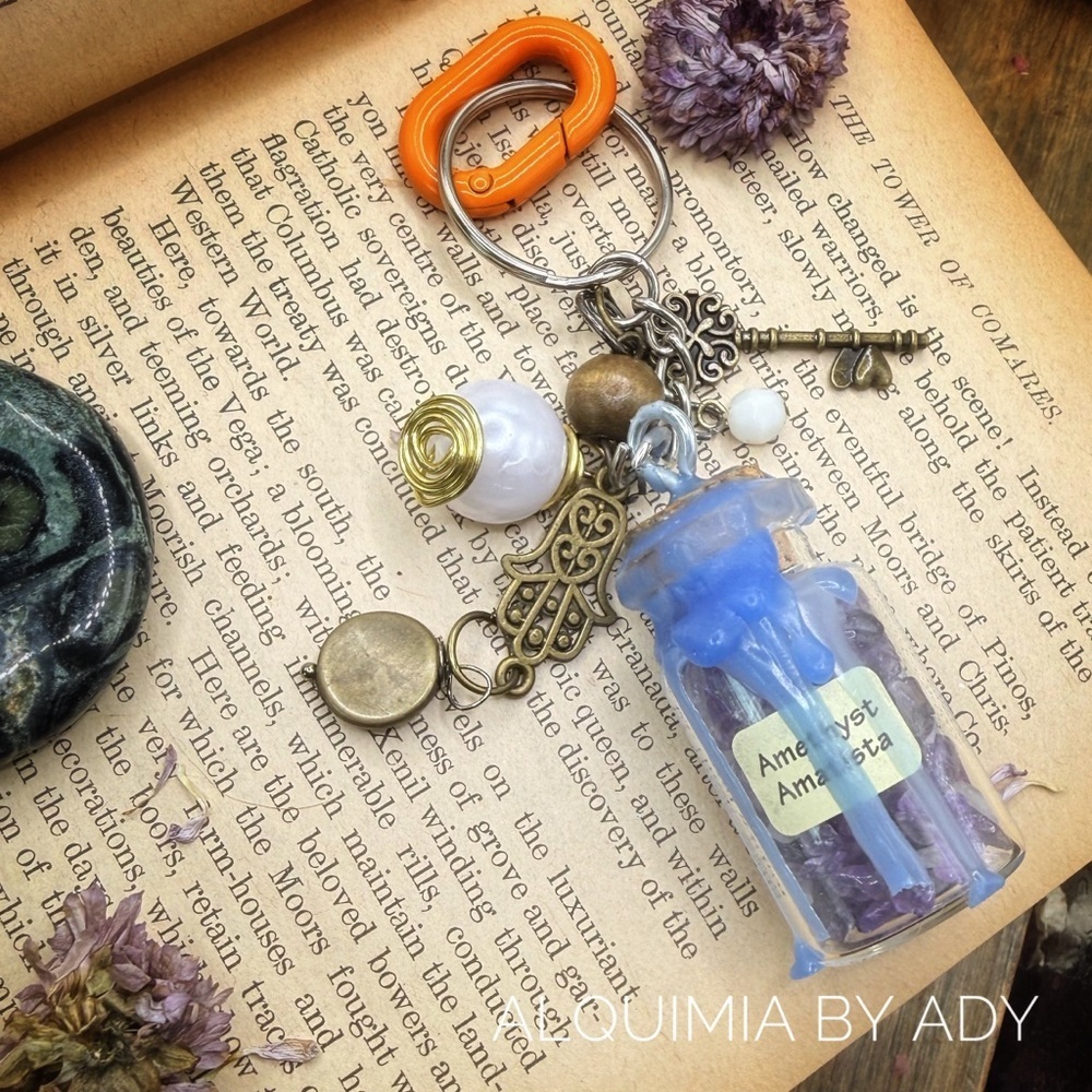 Amethyst Key & Card Holder with Blue and Orange Accents
